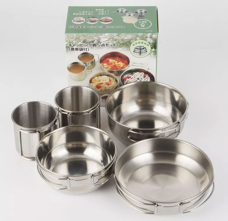 Camping Cooking Box Set - Foldable 5-piece Cups Kitchen Pots and