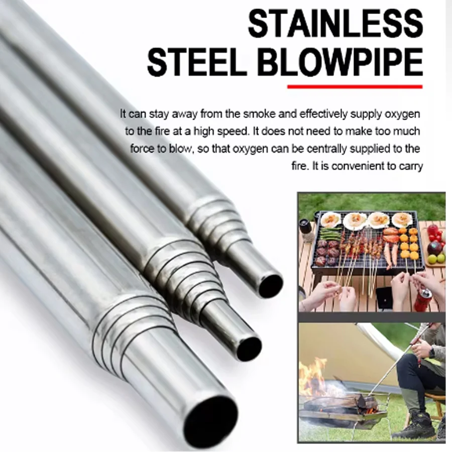 Camping Cooking Fire - Stainless Steel Blowpipe Pocket Bellow Collapsible