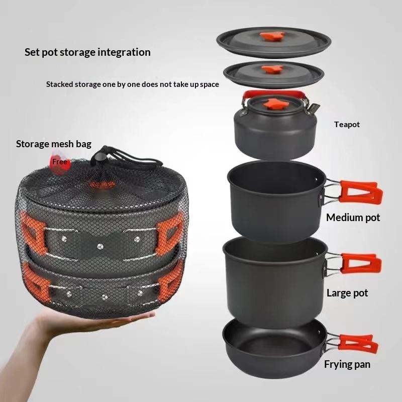 Camping Cooking Essentials - Portable Aluminum Camping Cookware Kit Lightweight