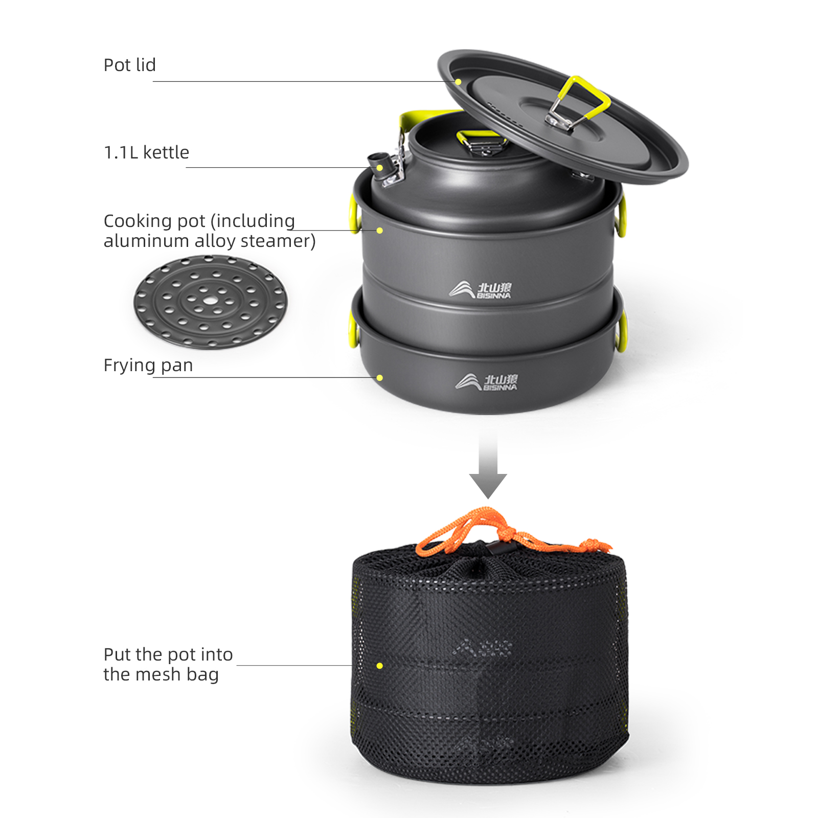 BISINNA Camping Cookware Set A - огляд і ціна Nesting Camping Cooking Set
