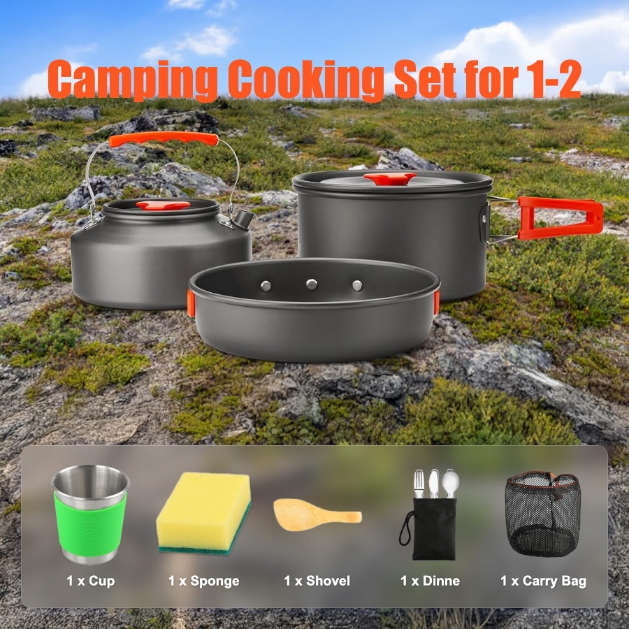 Camping Cookware Set: 35oz Non - огляд і ціна Nesting Camping Cooking Set