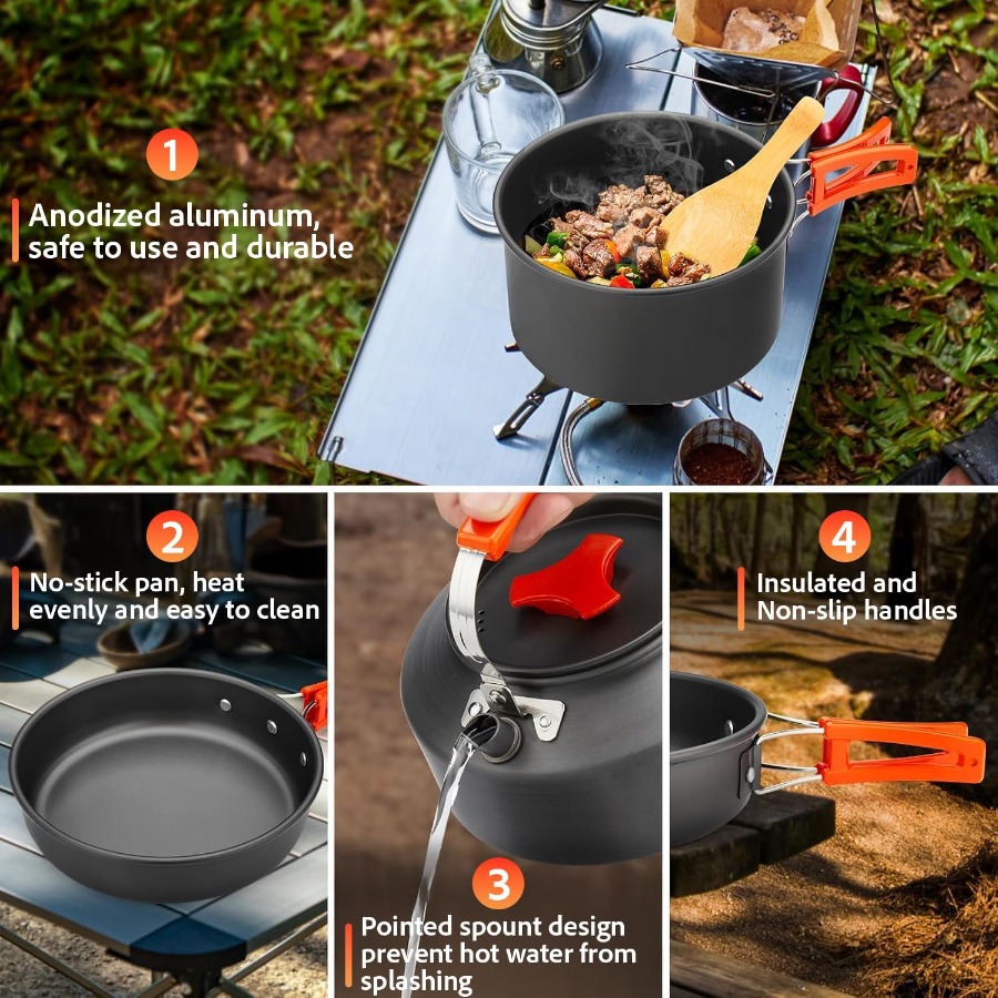 Camping Cookware Set: 35oz Non - огляд і ціна Nesting Camping Cooking Set